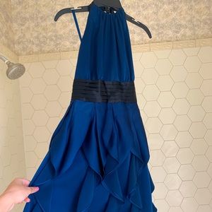 Halter ruffle silk dress